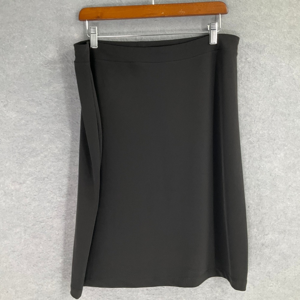 Susan Graver Essentials Black Midi Skirt‎ Womens Sz L Elastic Waist Pull On